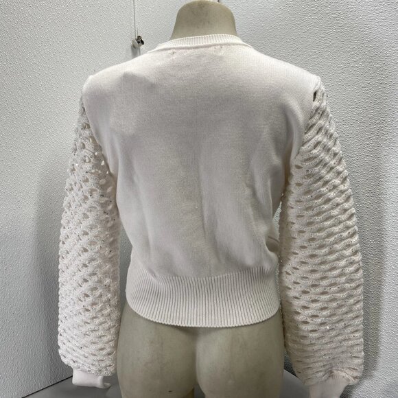 NEW MARIA PAVAN Womens Sequin Braided Long Sleeve Soft Sweater Size S White - Picture 8 of 12